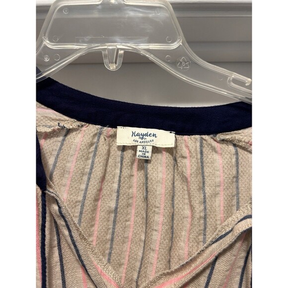 Hayden LA Peasant Tunic Top Size XL Tan Striped Lightweight Boho Long Speeve - Picture 2 of 5